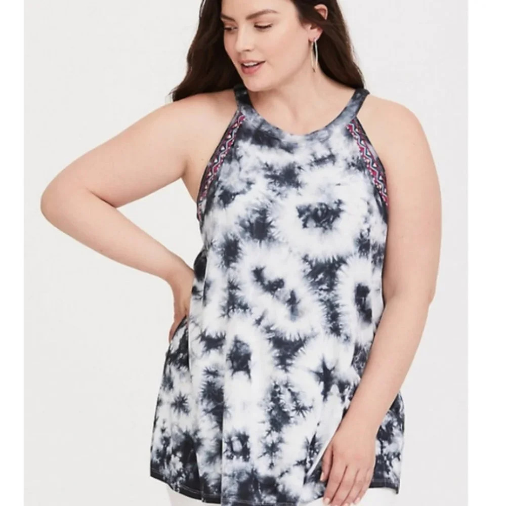 Torrid EMBROIDERED TIE-DYE HIGH NECK TANK Size 2